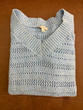 Talbots Women’s Light Blue Open-Weave V-Neck Sweater
